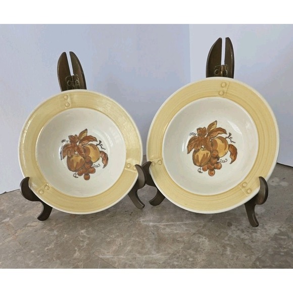 VINTAGE‎ POPPYTRAIL BY METLOX GOLDEN FRUIT PATTERN 2 FRUIT SIDE BOWLS ANTIQUE - Picture 1 of 5